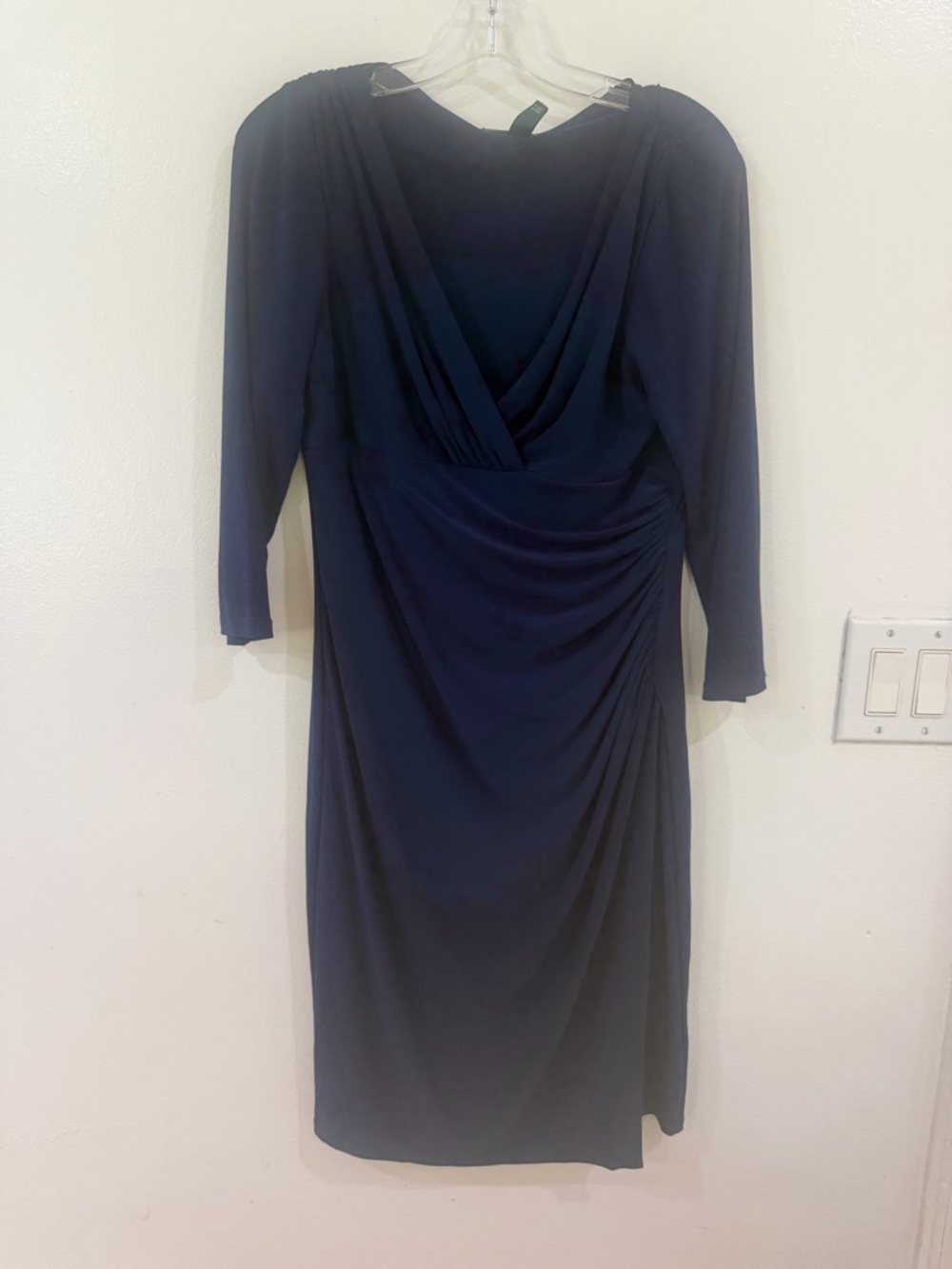 Lauren Ralph Lauren Navy Draped Long-Sleeve Sheath Dress
